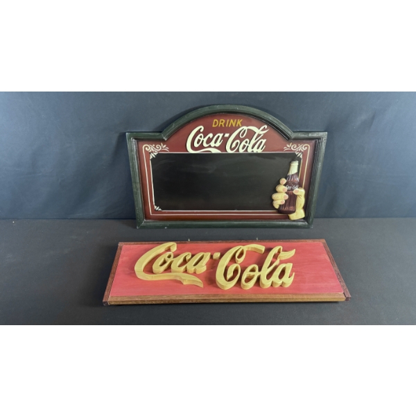 PAIR OF WOODEN COKE SIGNS 2FT X 16"