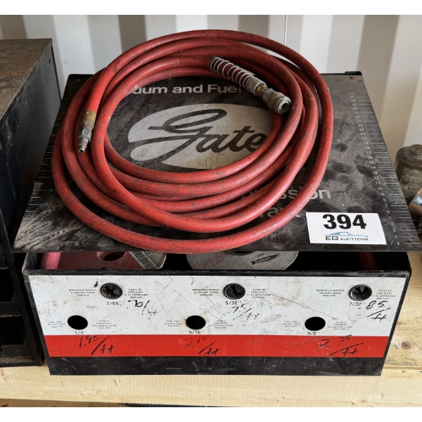 GATES HOSE RACK W/ TUBING SPOOLS & AIR HOSE