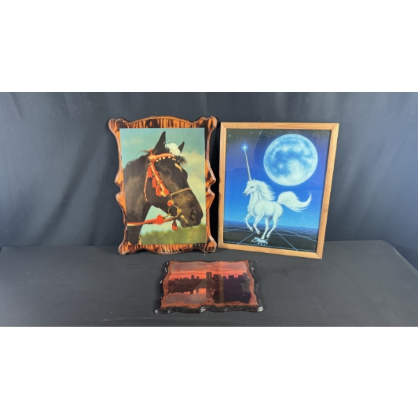 ASSORTED WALL ART (HORSE, SKYLINE, UNICORN)
