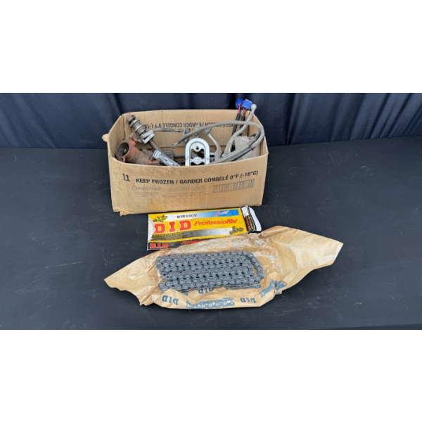 MISC MOTORCYCLE PARTS INCLUDES NEW CHAIN ASSEMBLY
