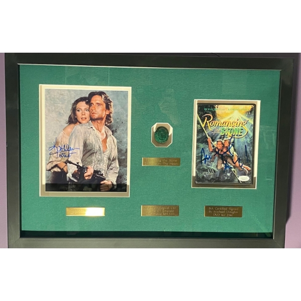 AUTOGRAPHED ROMANCING THE STONE SHADOW BOX WITH COA