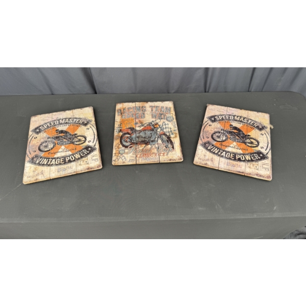 3 WOODEN SIGNS 16" X 12" SPEEDMASTER VINTAGE POWER