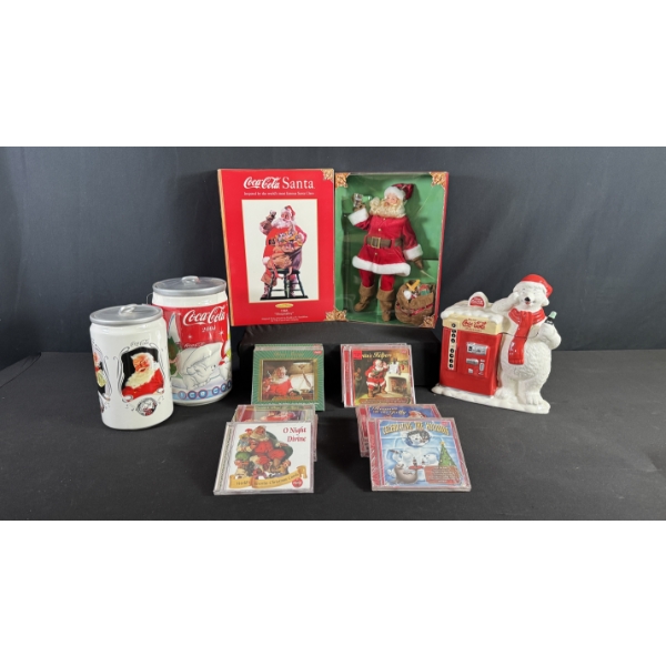 COCA-COLA SANTA CLAUS FIGURINE, COOKIE JARS, & CHRISTMAS CD's