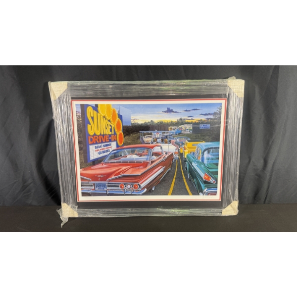 DAVE SNYDER "SUNSET DRIVE-IN" LIMITED EDITION FRAMED PRINT (427/500) 20" X 28"